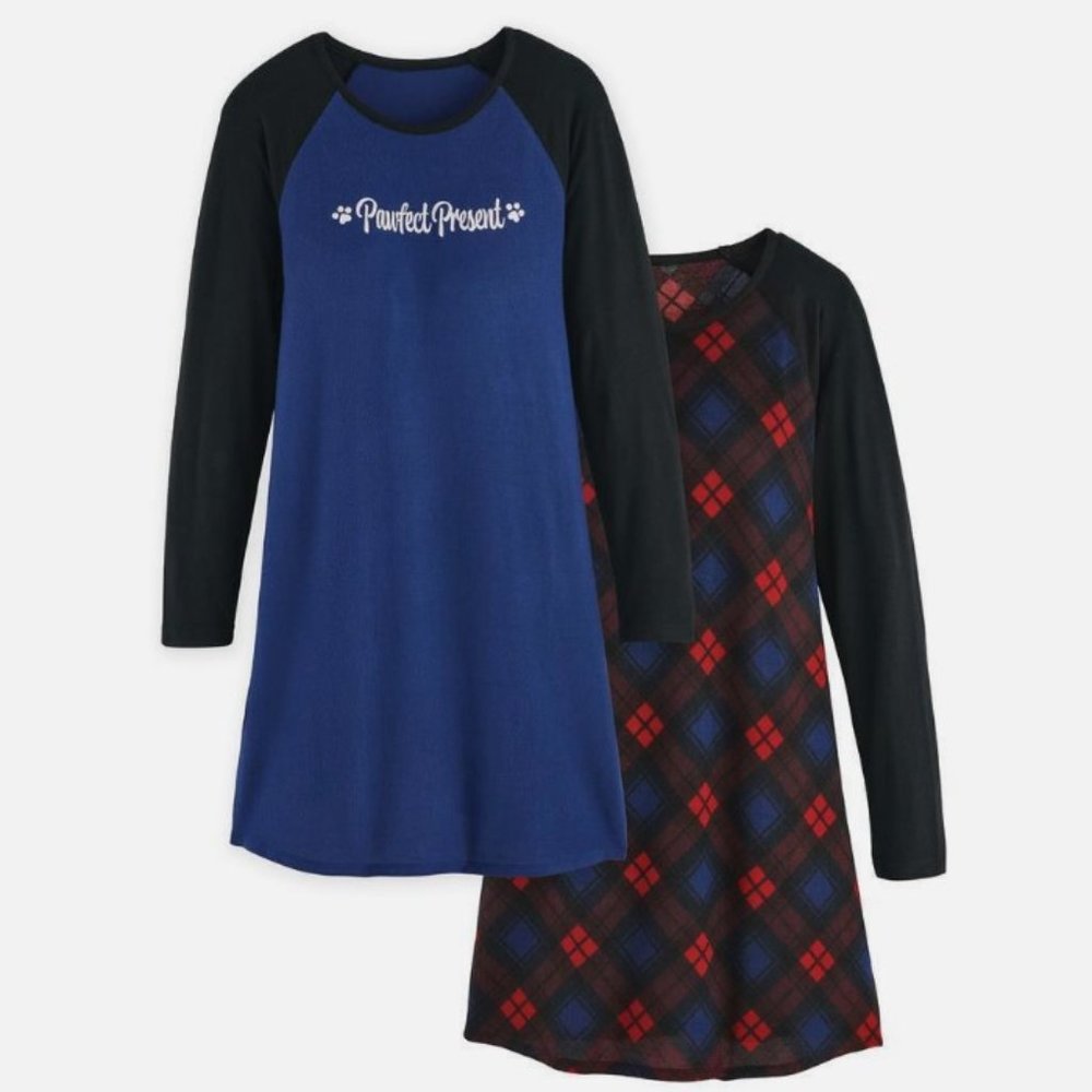 NEW Blue & Black Sz Small Pet Theme Stretchy Pajama Lounge Night Gown 2 Pc Set